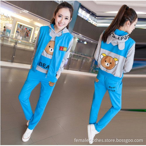 Teddy Bear sweater autumn new women's student sports suit girls three-piece suit
